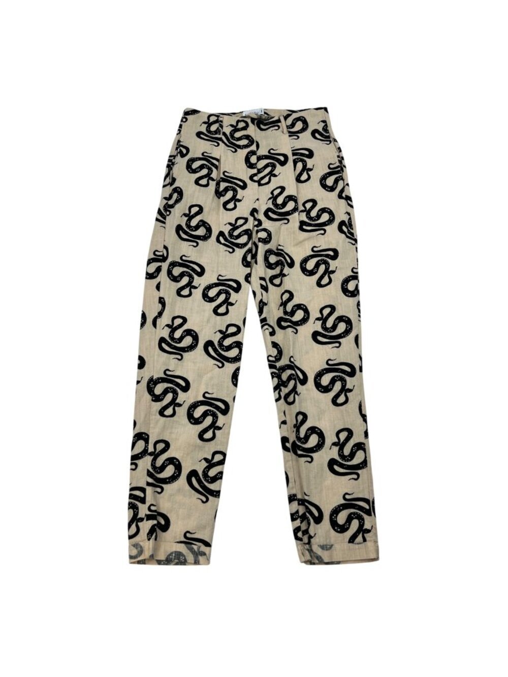 SHEKOU Women’s Snake Print Ankle Pants High Rise Lightweight Cream/Black Small